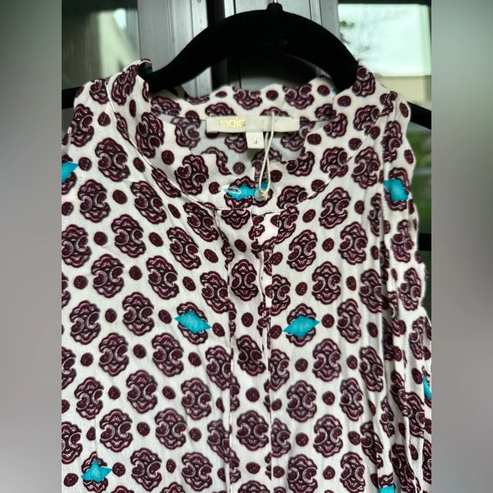MAJE Ralinka Printed Cold-Shoulder Dress Button Down in Size 3 US Large